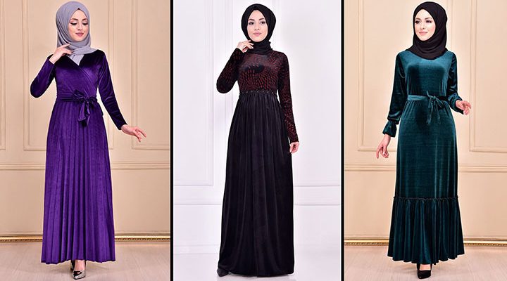 Modamerve 2021 Kadife Tesettür Elbise Modelleri 4 | 2021 Trend Tesettür Elbise Modelleri