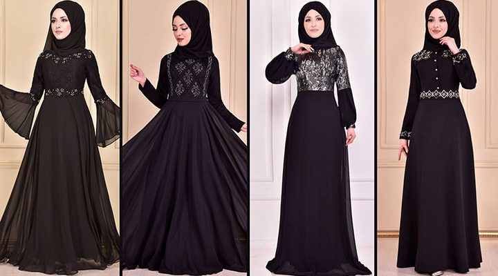 2021 Şifon Siyah Tesettür Abiye Elbise Modelleri 1 ( Moda Merve Abiye Modelleri 2021)