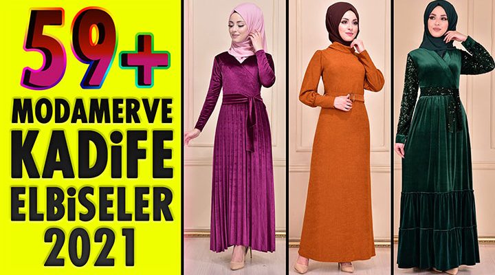 59+ Kadife Tesettür Elbise Modeli 1 [ ModaMerve 2021 Kış ] The Most Fashionable Velvet Dress