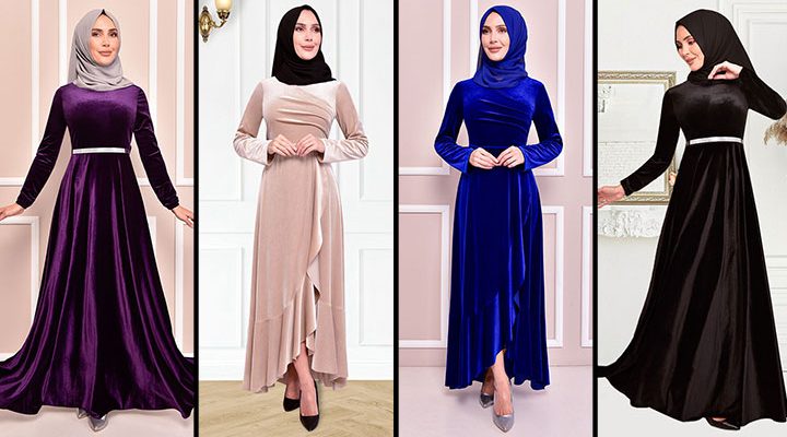 2022 ModaMerve Kadife Elbise Modelleri 1/2 | Kadife Tesettür Elbise Modelleri 2022