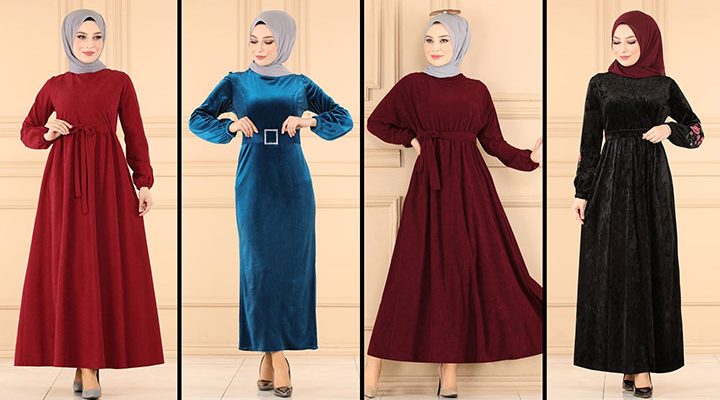 2022 ModaSelvim Kadife Elbise Modelleri 3/4 | Kadife Tesettür Elbise Modelleri 2022