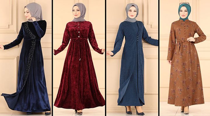 2022 ModaSelvim Kadife Elbise Modelleri 4/4 | Kadife Tesettür Elbise Modelleri 2022