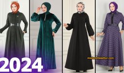 2024 Moda Selvim Kışlık Tesettür Elbise Modelleri